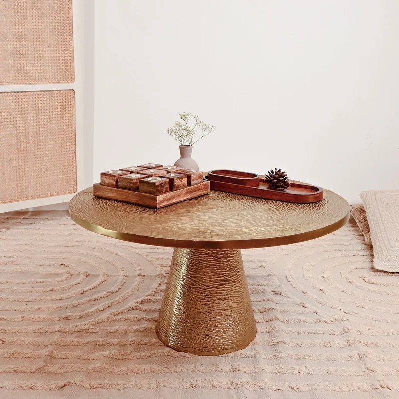 Home Carving Gold Aluminium Metal Coffee Table
